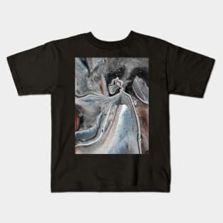 Gray and Brown Acrylic Pour Painting Kids T-Shirt